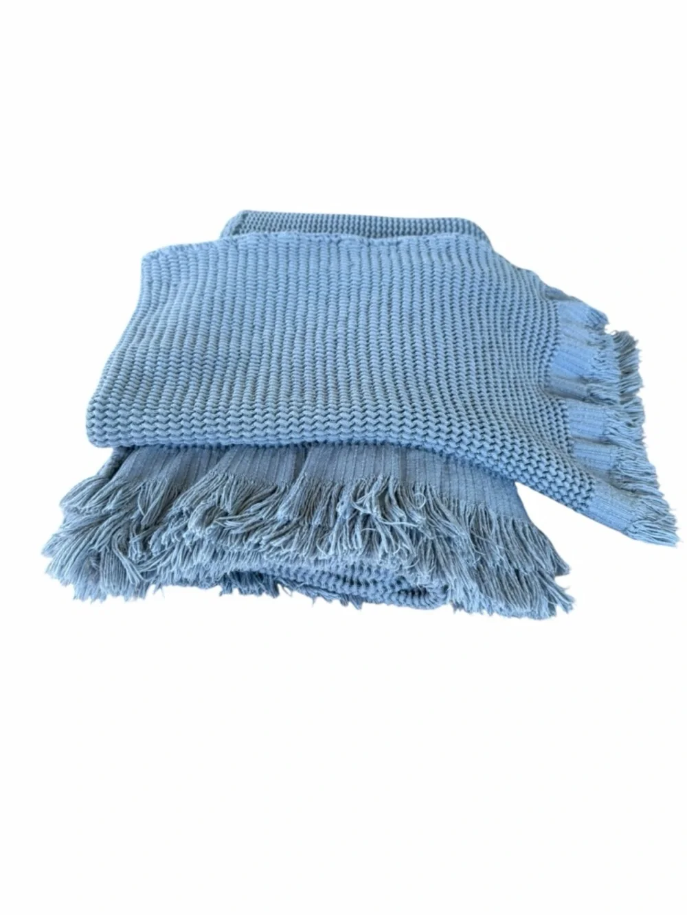 Matouk Kiran 4-Piece Turkish Cotton Waffle Towel Set Sea Blue Fringe Soft GUC